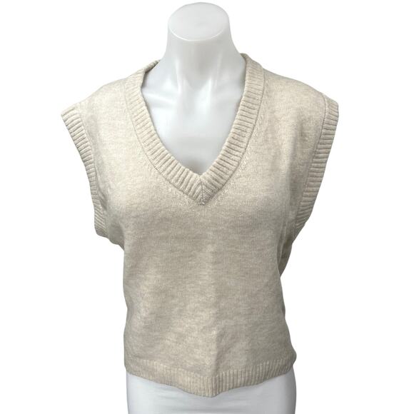 H&M Women's Beige Wool Knit V-Neck Sleeveless Pullover Sweater Vest Tank Top XS - Picture 1 of 4